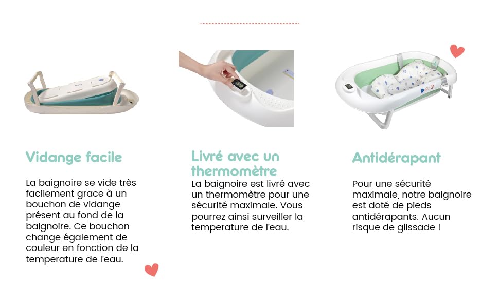 Foldable Baby Bathtub with Non-Slip Bath Cushion / Bath Tub with Thermometer