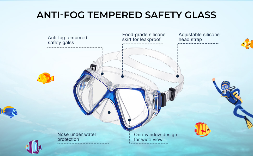 Freela Swim Goggles With Nose Cover - 180° Panoramic Tempered Glass Lenses