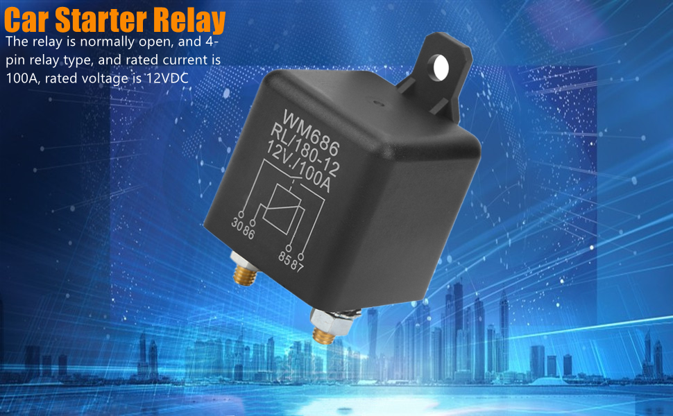 Oumefar Car Relay 4 Pin DC 12V Heavy Duty Car Starter Relay WM686 100A Normal Open