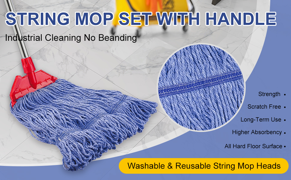 GRAREND Commercial Mop with 60" Mop Handle, Heavy Duty