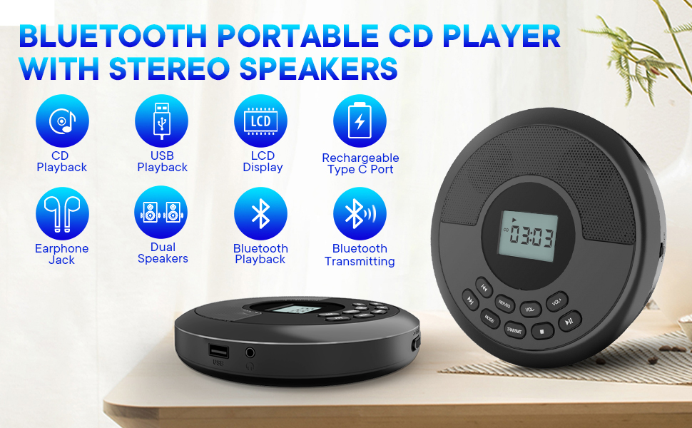 portable cd player with bluetooth and speakers