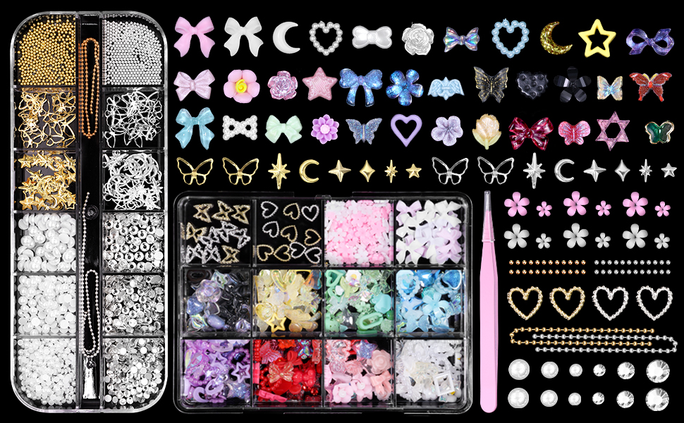 3D Nail Charms and Pearls Gems Set