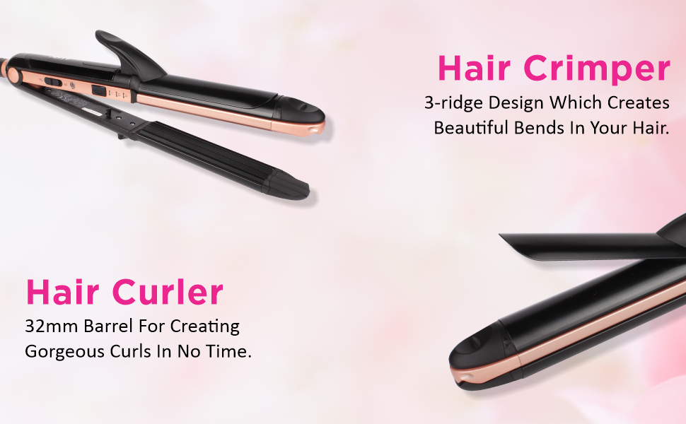Vega 3 in 1 Hair Styler Hair Straightener for Women, Hair Curler & Hair Crimper, India's No.1