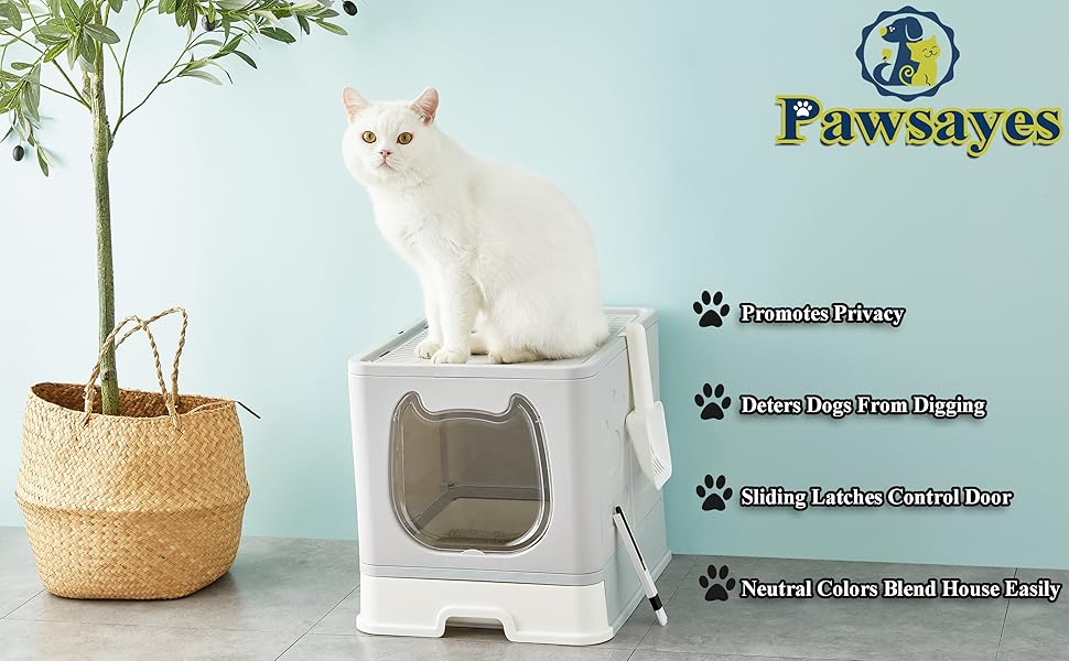 Foldable Cat Litter Box with Lid Top Enter Kitten Litter Boxes Drawer Style Enclosed Deodorant
