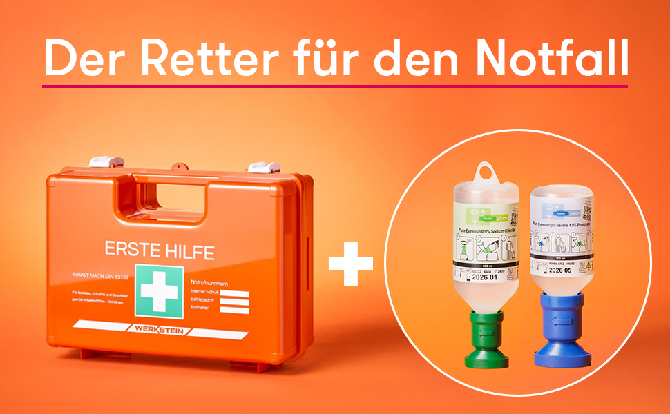Erste Hilfe Kasten DIN 131572021 I Inkl. Augenspülflasche 200ml & 500ml, praktischer