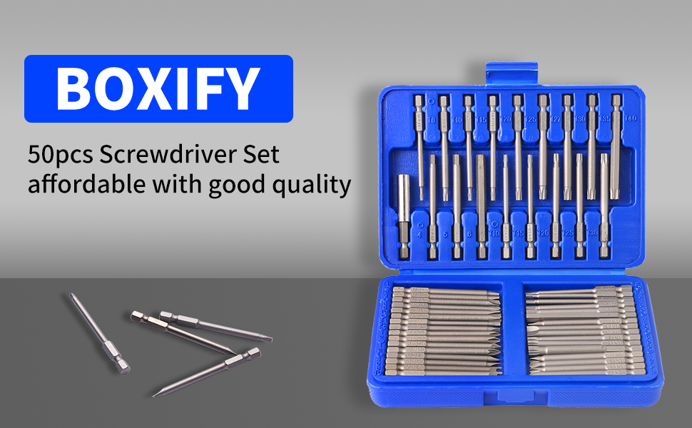 8bit head  BOXIFY Impact Driver Bit Set 50 pcs Magnetic CRV Steel 1/4