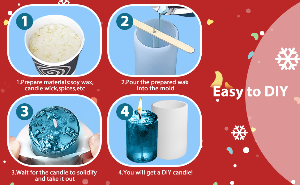 EEEKit Candle Mould, 4 PCS 2 Sizes Silicone Cylinder Hexagon Pillar