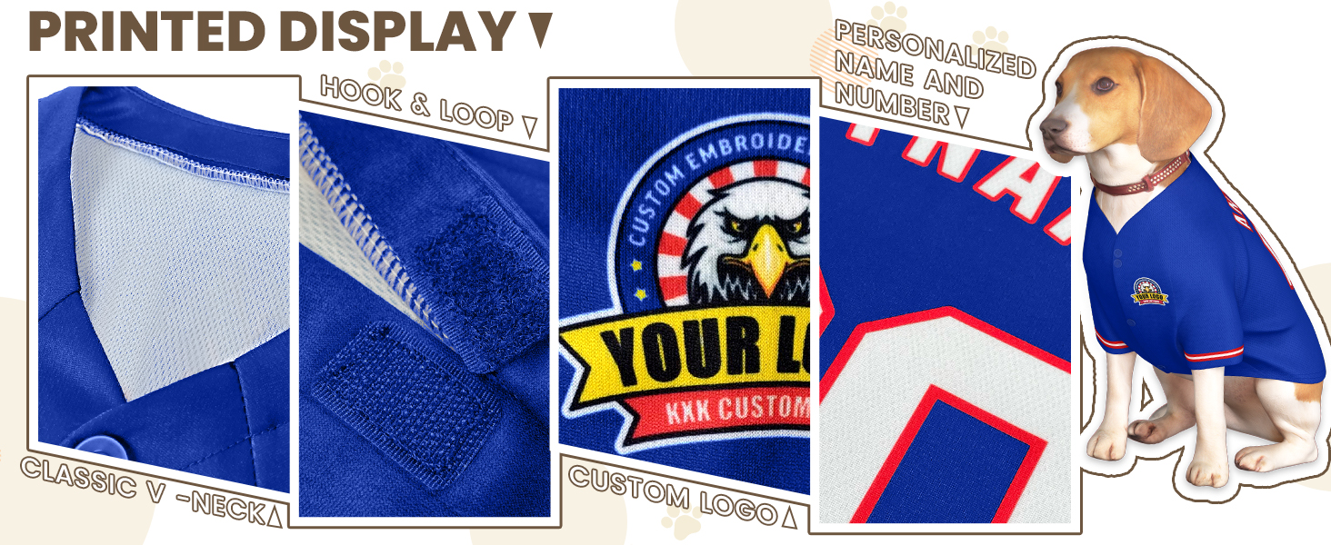 Custom Dog Baseball Jersey with Name Number Logo for Small