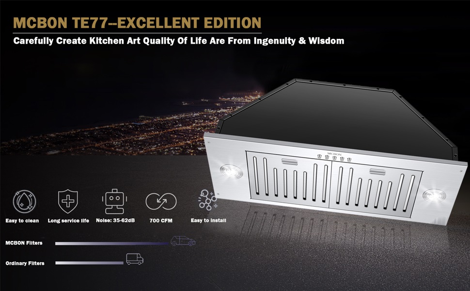 MCBON Range Hood Insert 36 Inch, Ducted/Ductless Range Hood