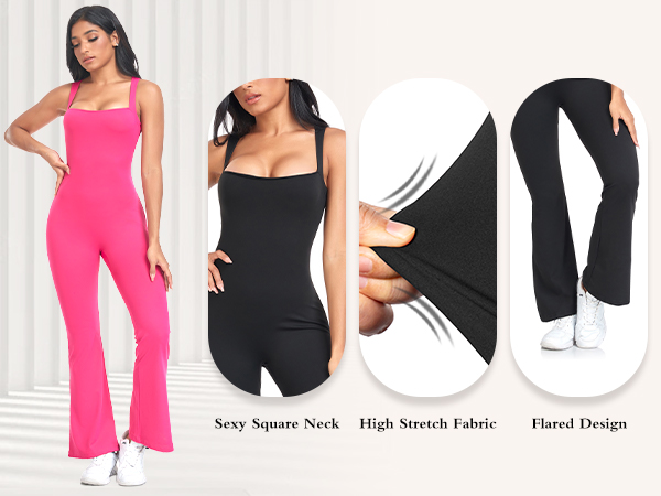 Amazon.com: JOJOANS Womens One Piece Flare Jumpsuit Square