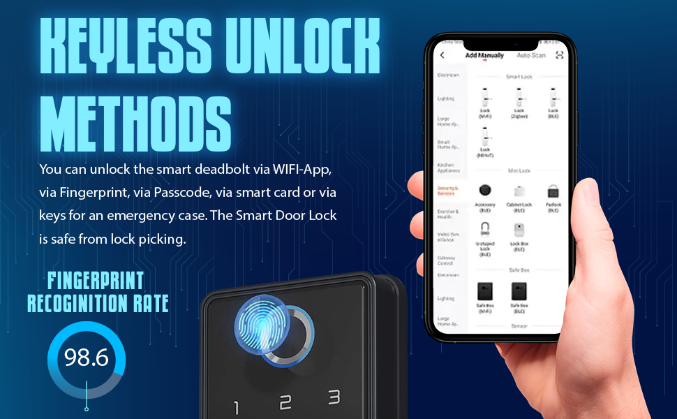 Smart Deadbolt Keyless Unlock Deadbolt Smart Lock with App Fingerprint Passcode Smart Card