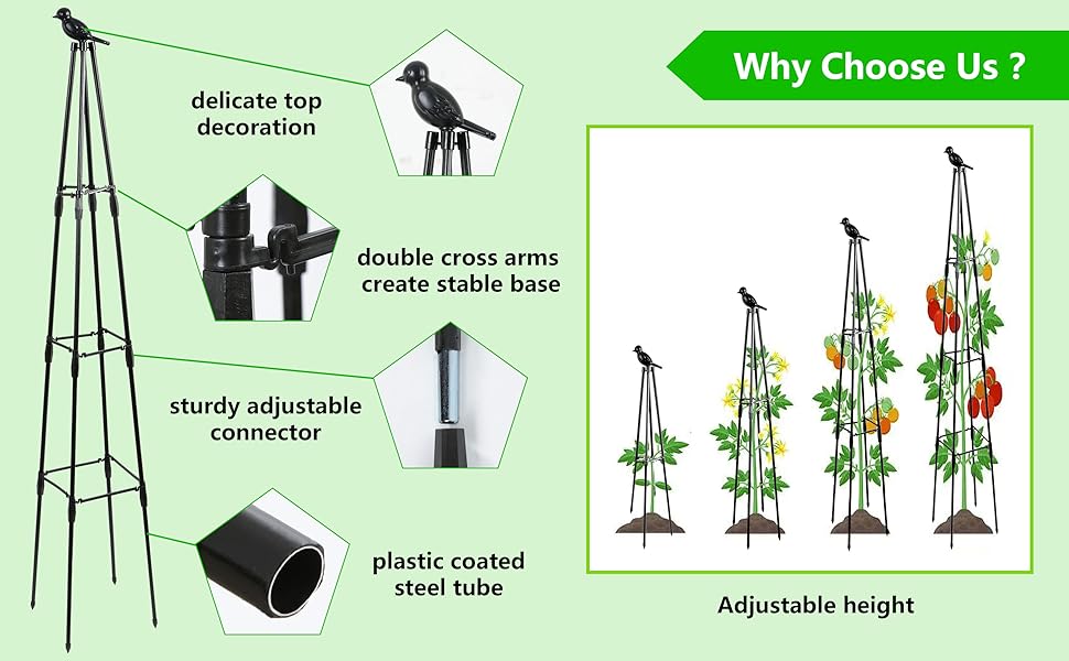 TCBWFY Obelisk Trellis for Climbing Plants,5.3 FT Tall Metal Garden