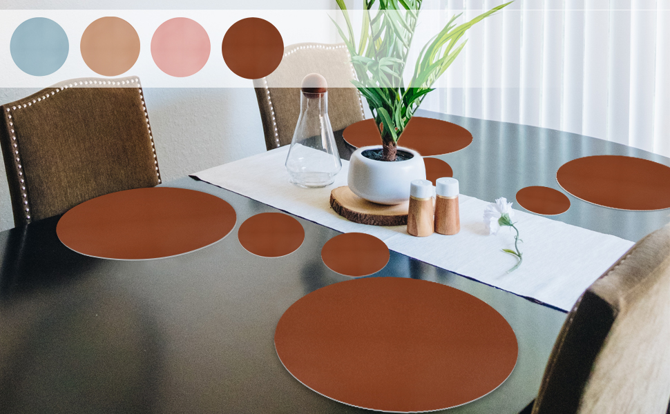 Placemats and Coaster Set of 4, Dual Sided Table Mats, Round Faux