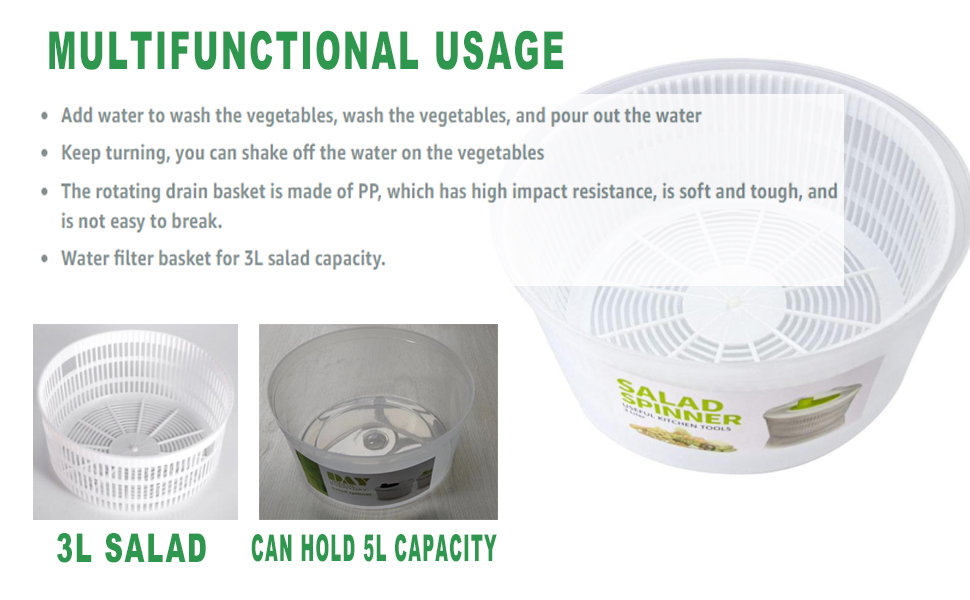 UMIKAkitchen Capacity 3L Salad Spinner Vegetable Washer