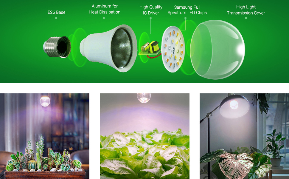 WEEGrow Grow Light Bulbs, LED Grow Light Bulb A19, Full