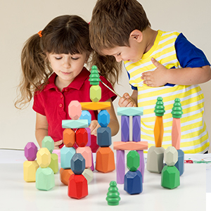 42 Large Wooden Stacking Rocks-A+7