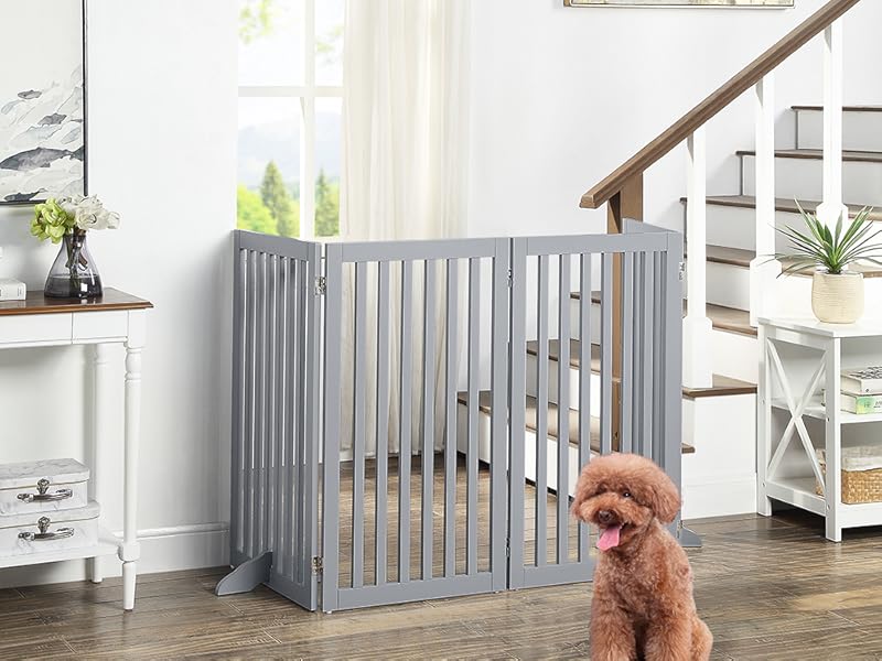 unipaws ペットフェンス　高さ91cm 長さ203cm 4つのパネル Amazon.co.jp: unipaws ハイタイプペットゲート置くだけ木製