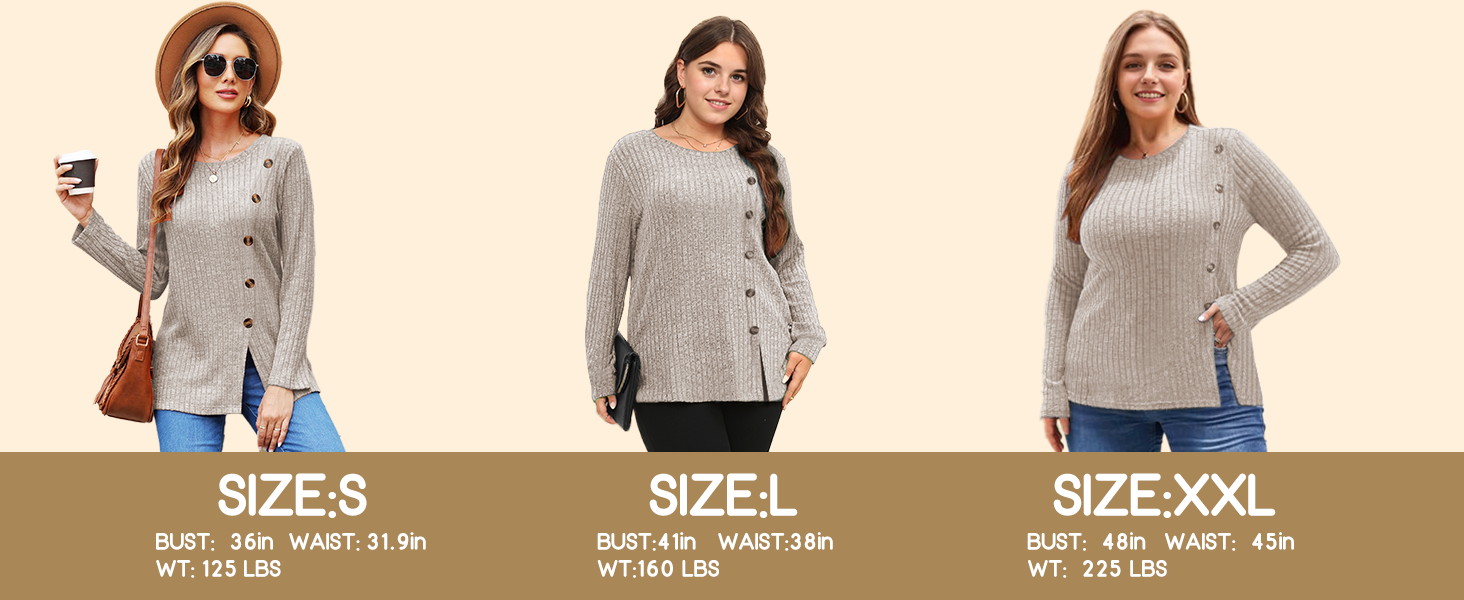 Buauty Womens Long Sleeve Sweaters Round Neck Side Split Tunic Tops for