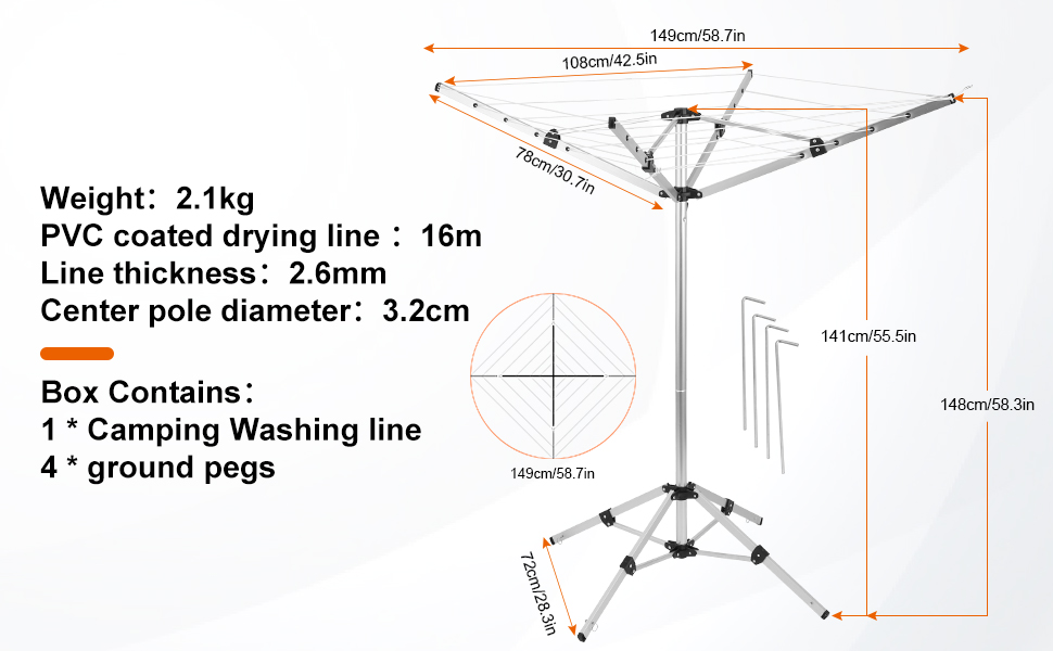 Tawdeez Portable Free Standing 4 Arm Rotary Washing Line,16M Camping Aluminium Clothes Dryer