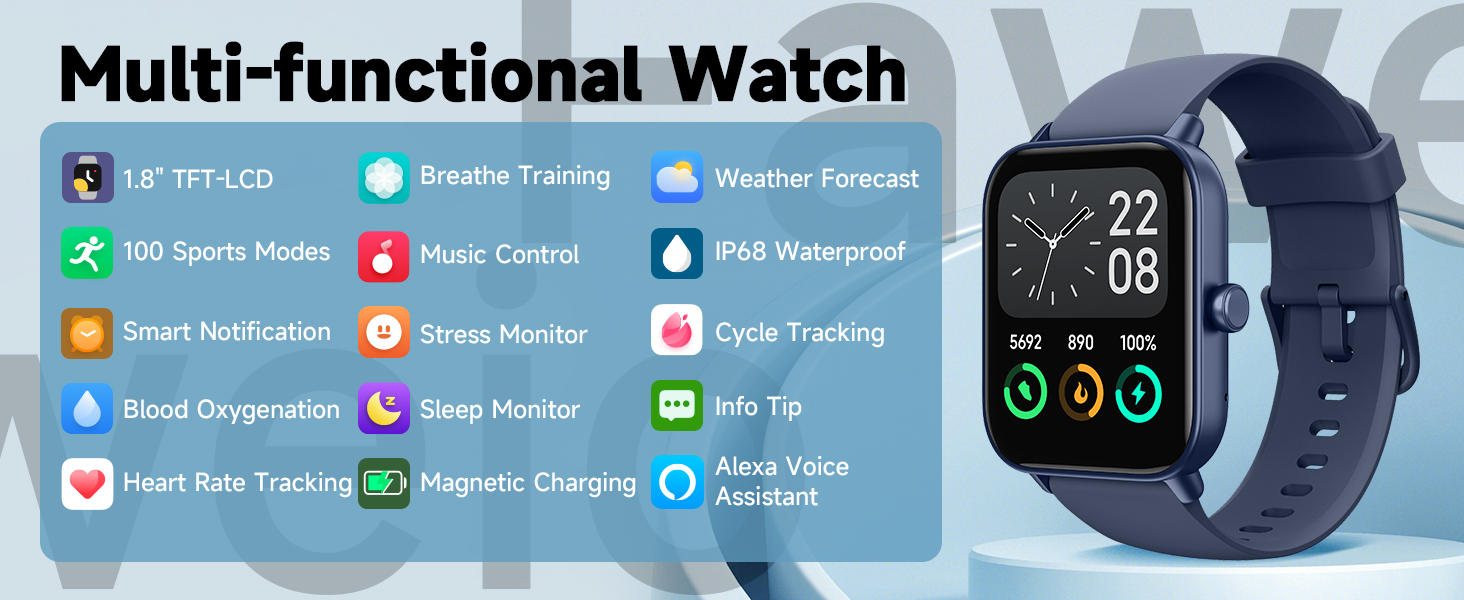 bluetooth watch for iphone women men smartwatch with alexa built-in