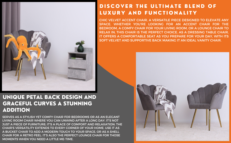 NOVECRAFTO Grey Velvet Vanity Chair with Gold Plating Metal Legs