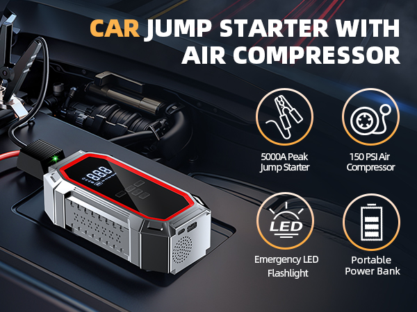 Amazon.com: Jump Starter with Air Compressor, 5000A 150PSI