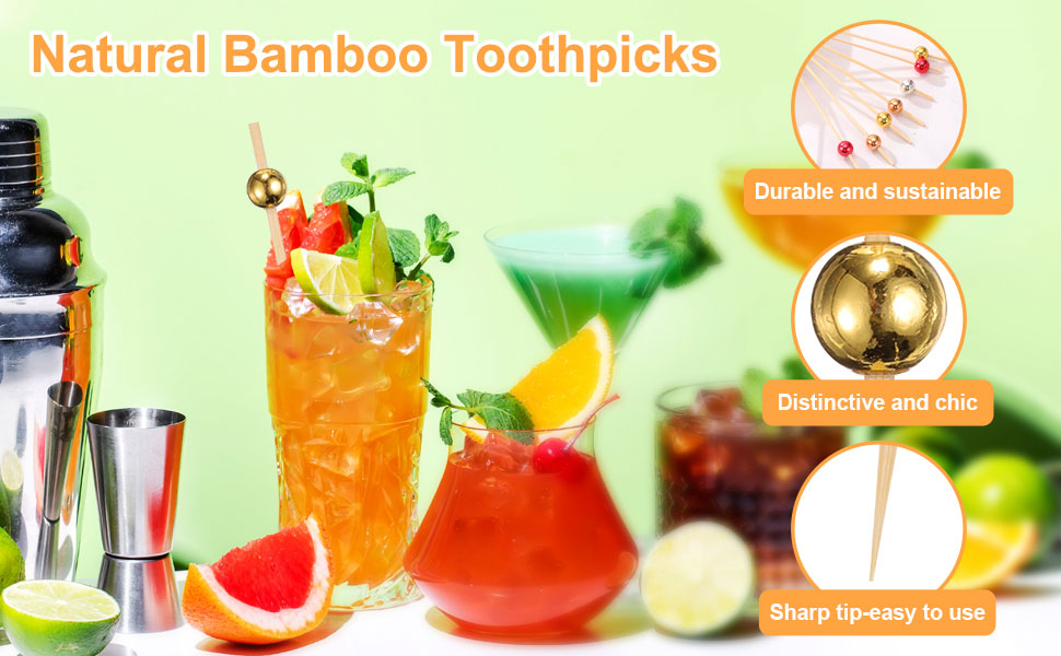 Cocktail Picks Mirror Pearl Bamboo Toothpicks for Drink