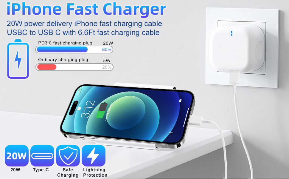 USB C Plug,20W USB C Fast Charger Plug, For iPhone Charger Adaptor UK Compatible with iPhone 16/15/14/14 Plus/14 Pro/14 Pro Max/13 12 11 X XR XS SE/Pad-1Pack 11 For iPhone Charger, 20W USB C Charger Plug, USB C Plug Adaptor UK Compatible with iPhone