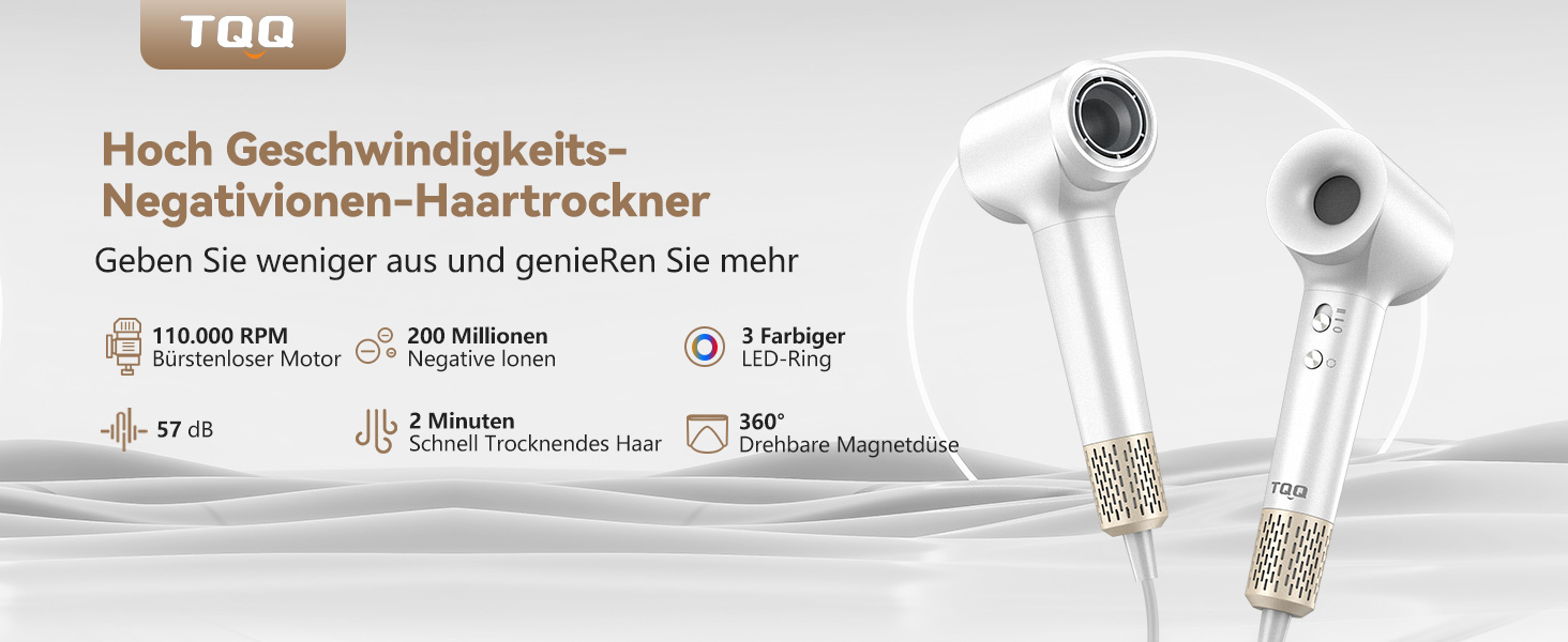 Haartrockners hat Produktspezifikationen in deutscher Sprache und technische Details, wobei Funktionen in der Geräte-Version verfügbar sind.
