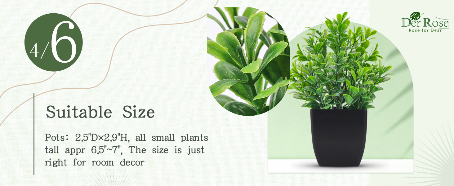 Der Rose 6 Packs Small Fake Plants Artificial Potted Faux Plants in Pot for Home