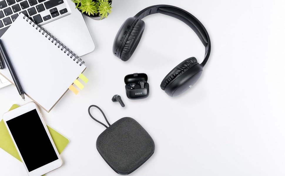 LASER 3-IN-1 BLUETOOTH AUDIO BUNDLE: HEADPHONES, EARBUDS & SPEAKER
