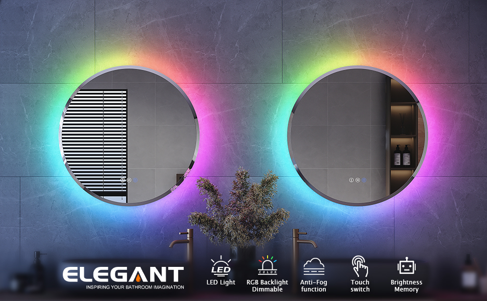 ELEGANT 600 x 600mm Round Bathroom Mirror with RGB Color Changing