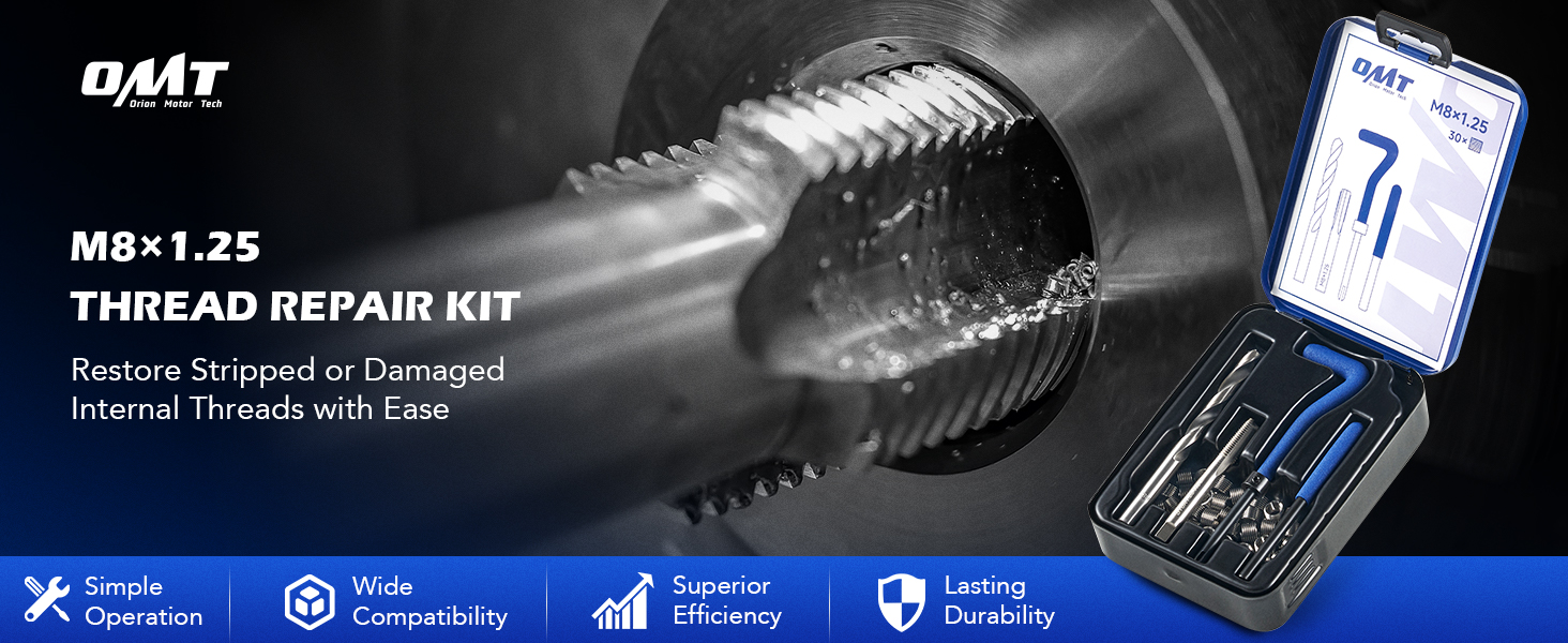 Orion Motor Tech Helicoil Thread Repair Kit, M8x1.25 Thread