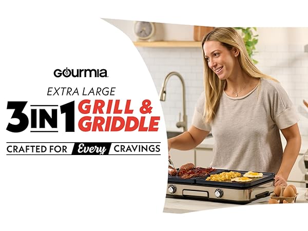 extra large 3 in 1 griddle and grill gourmia