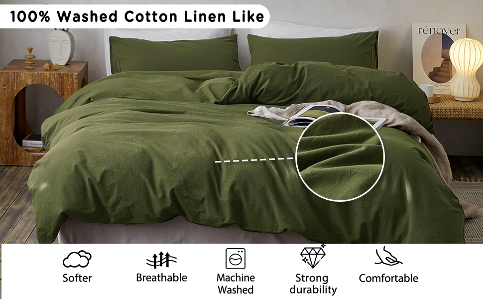 Duvet Cover Set King Size, 100 Washed Cotton Like Linen
