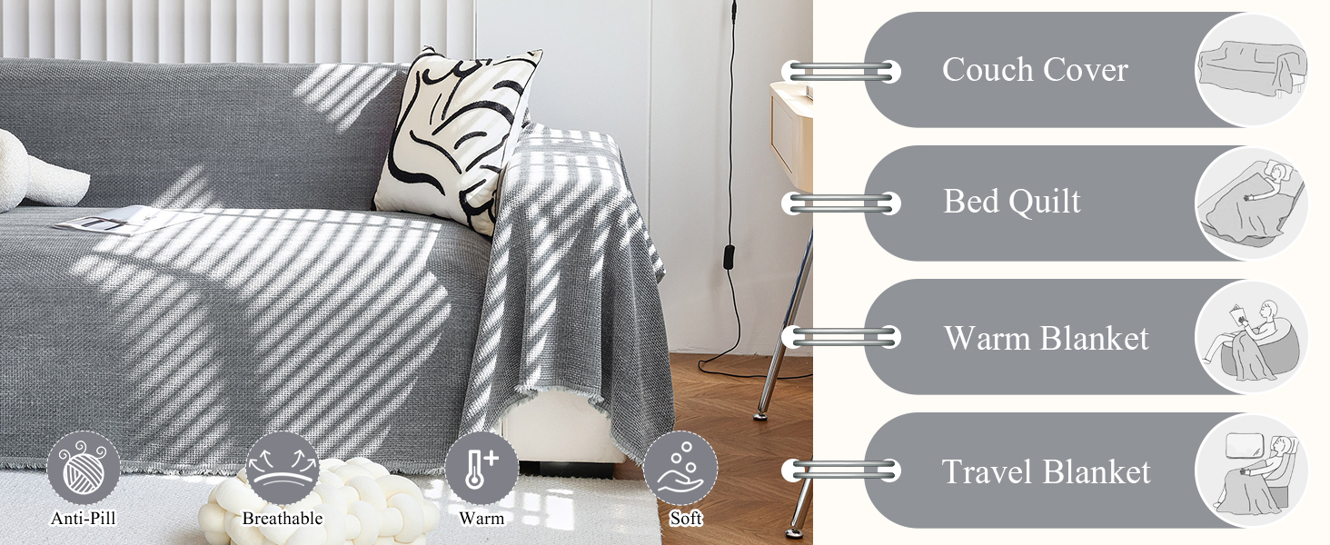 VClife Grey Couch Covers for 34 Cushion Couch Sofa Pet