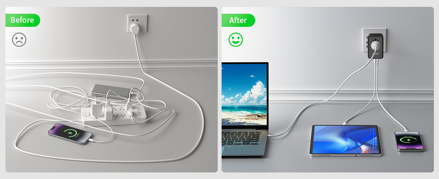 Acer 70W Universal Travel Plug Adapter International Power Adapter with 3*USB C 1*USB A, Worldwide