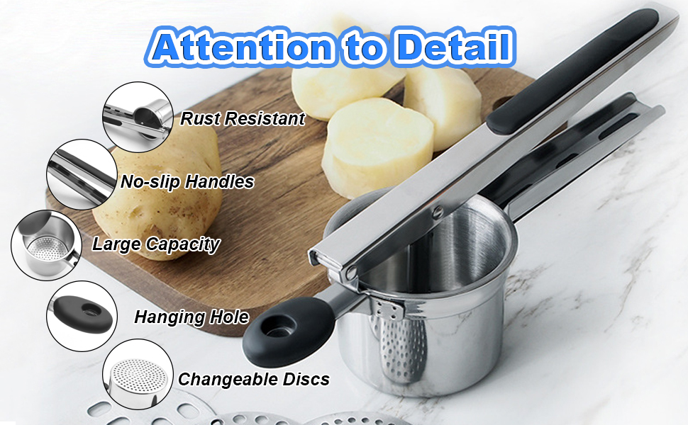 Potato Ricer with 3 Interchangeable Discs Large Mashed Potatoes Ricer