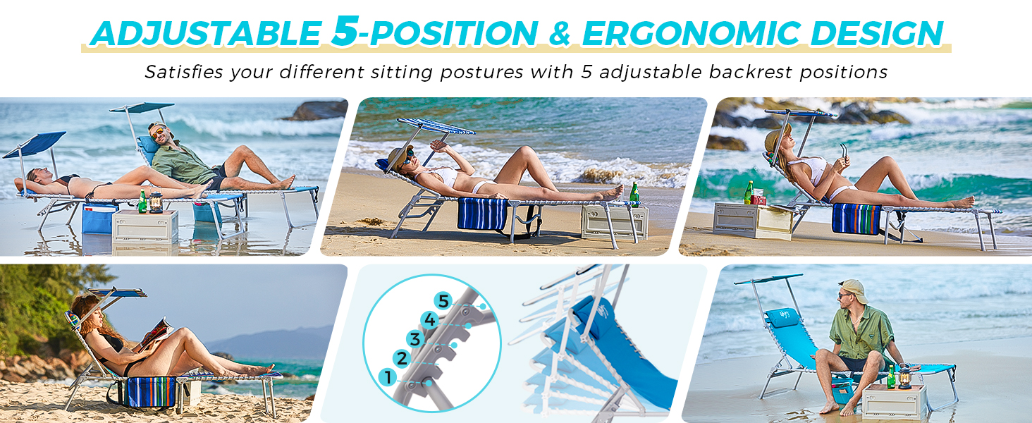 #WEJOY Folding Chaise Lounge Chairs with Adjustable Back and Canopy Shade