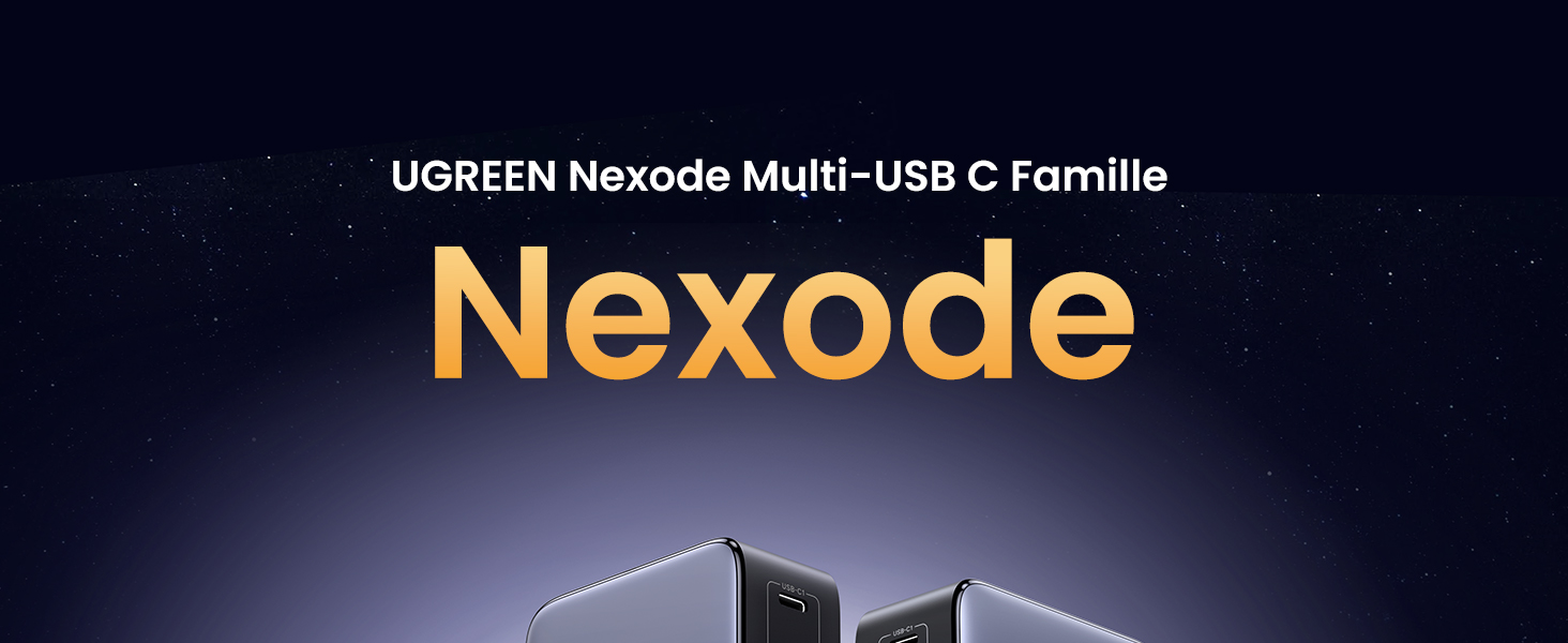 UGREEN Nexode avec des éléments de design métalliques sur fond sombre avec