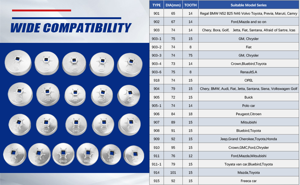 NYXOVA 23pcs Aluminum Alloy Cup Type Oil Filter Cap Wrench