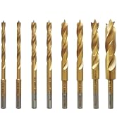 NordWolf 8-Piece HSS M2 Brad Point Wood Drill Bit Set, Titanium Nitride Coating with 1/8