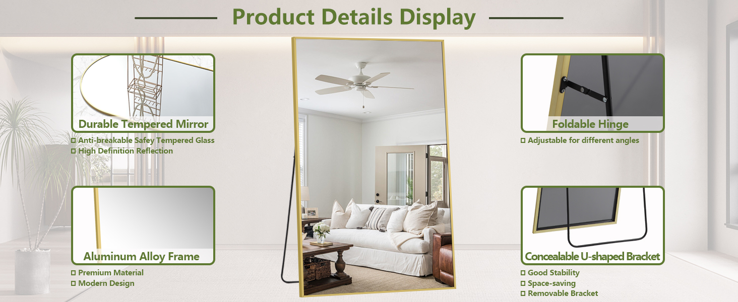MELOMOIR Oversized Floor Mirror Freestanding Gold Mirror