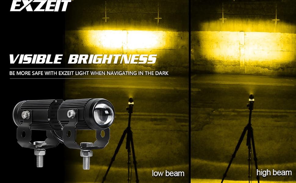 EXZEIT Led Driving Light for Motorcycle, Amber Light, High Low Beam Function Fog