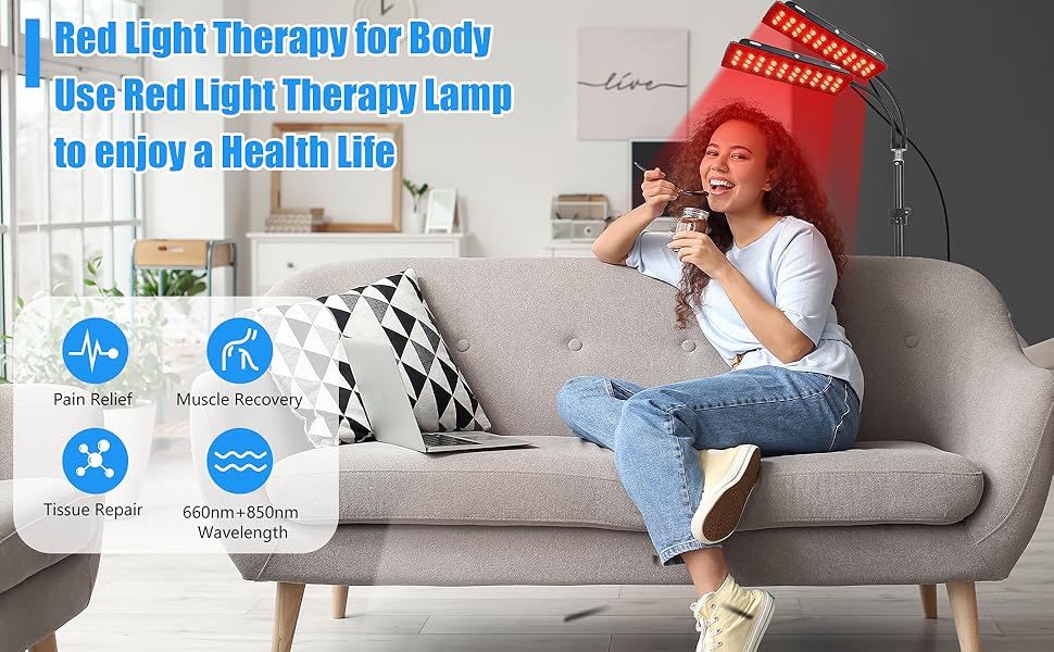 Red Light Therapy for Body, Red Infrared Light Therapy Lamp with Stand, 660nm Red