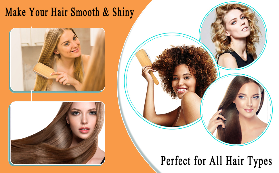 Bamboo Boar Bristles Hair Brush Detangling Brush for Women Men Kids Wet and Dry Hair