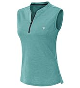 BGOWATU Women's Golf Polo Shirts Sleeveless Zip Up Collarless UPF 50+ Tennis T-Shirt Lightweight ...