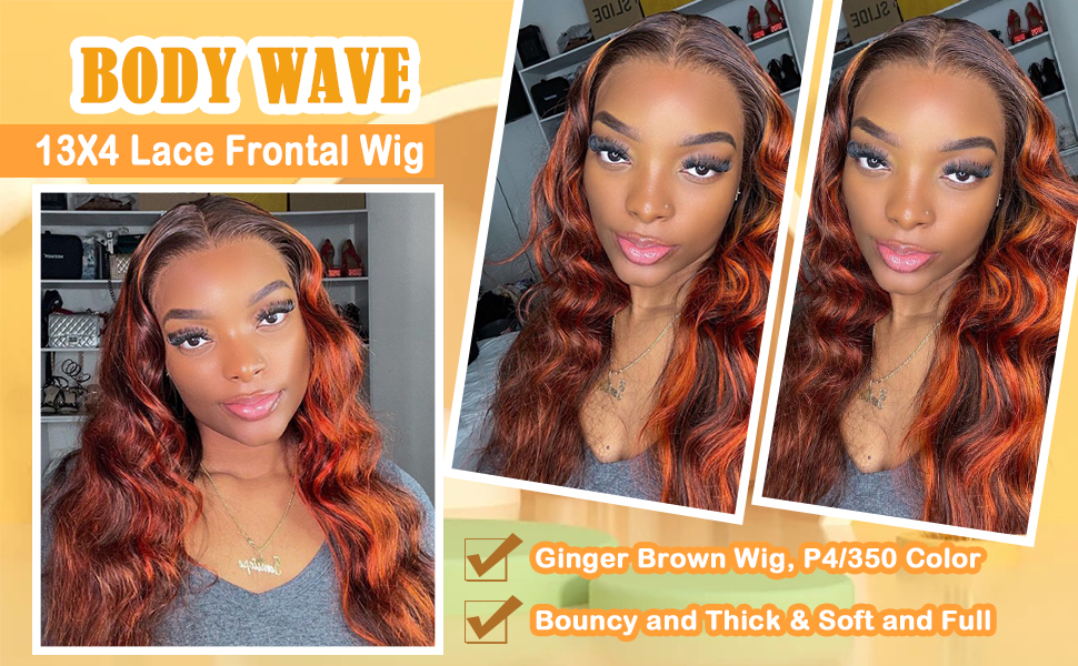 highlight body wave lace front wig human hair