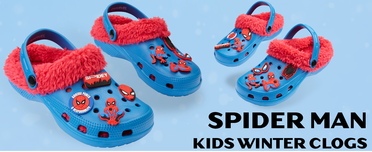 Marvel Spiderman Boys Winter Clogs, Fleece Lined Clogs Garden Shoes - Gifts for Boys 8 Marvel Spiderman Boys Winter Clogs