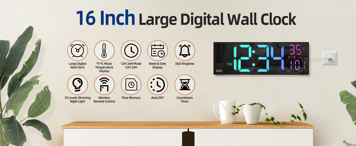 extra big modern silent large led digital wall clock for living room clock wall large